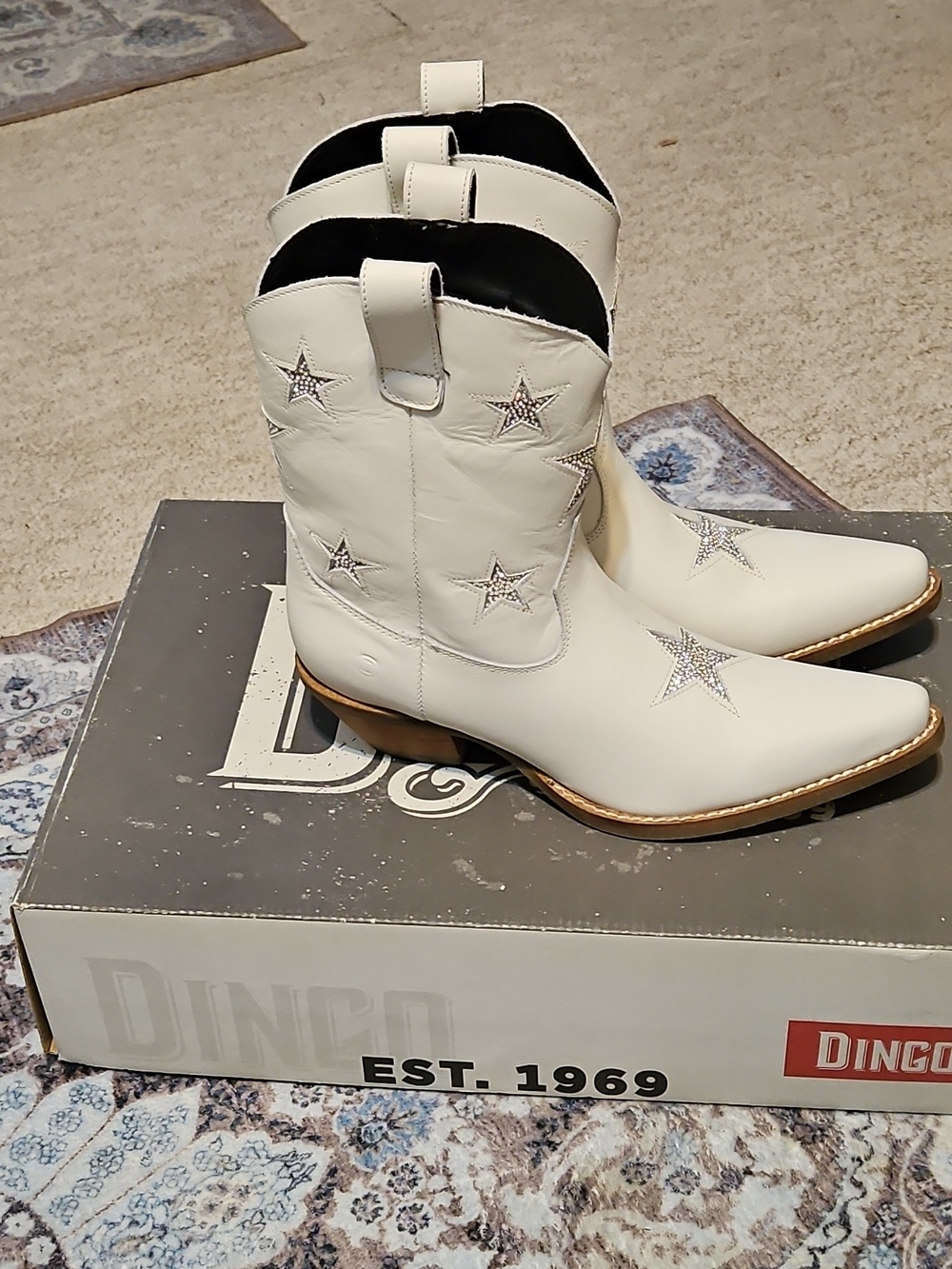 dingo Cream Western Star Studded Heeled Boots - Picture 6 of 13